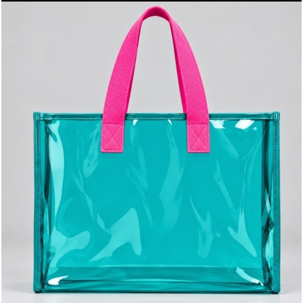 Premium Large Capacity Transparent 16x18 Clear Teal Tote Bag Shoulder Handbag